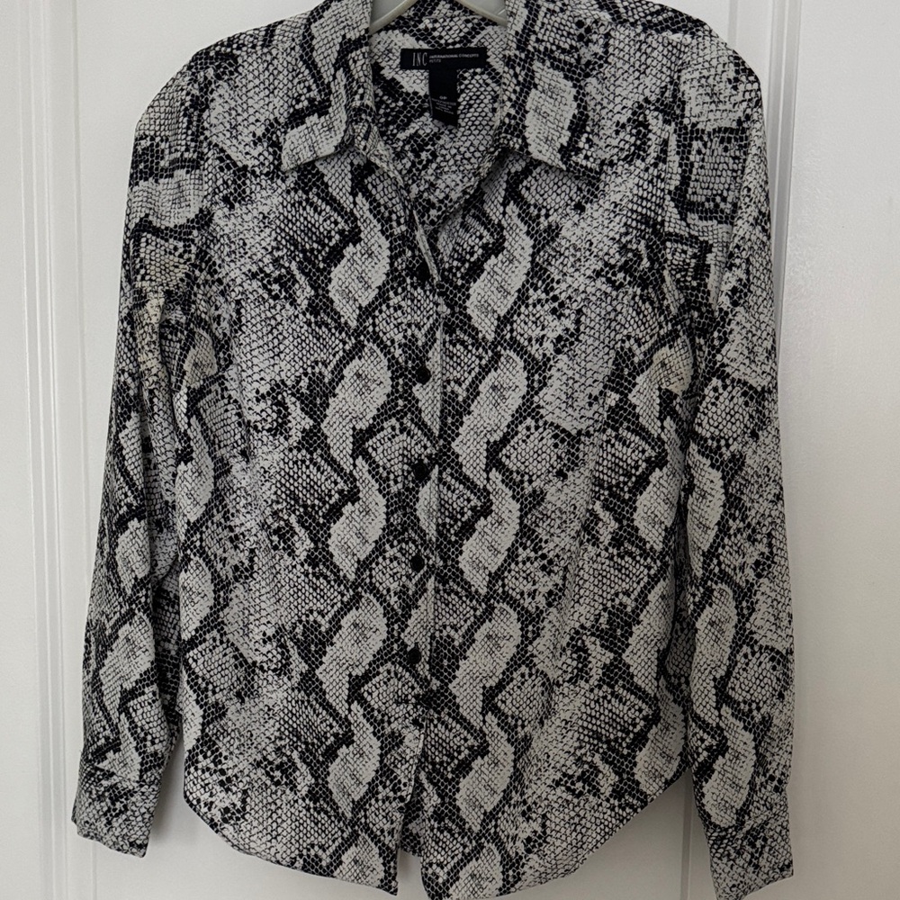 INC International Concepts Black and White Snakeskin Blouse